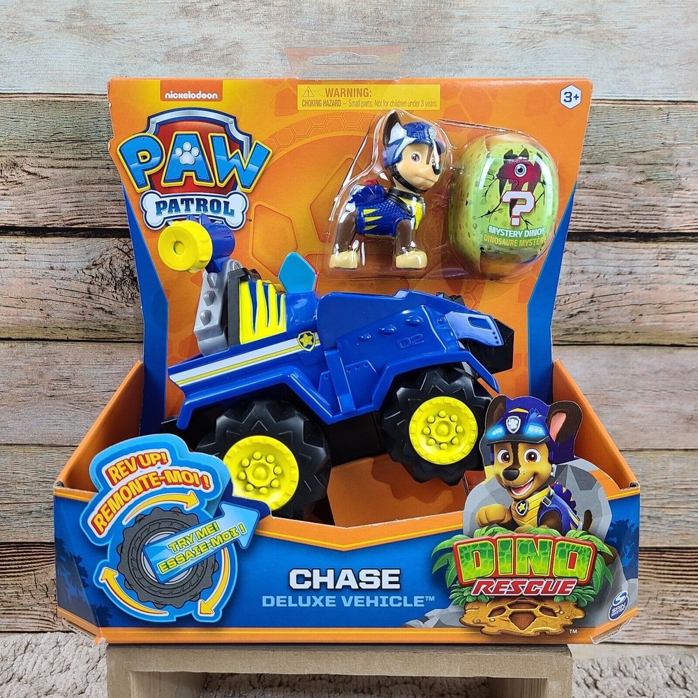 NIB PAW PATROL DINO RESCUE Chase Deluxe Vehicle With Rev Up and Mystery Dino